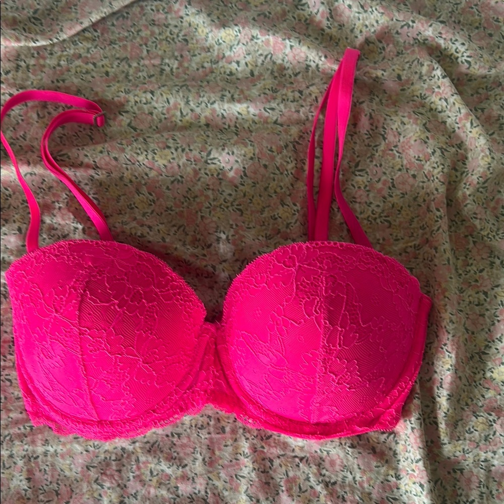 PINK Victoria's Secret Lace Balconette Bra - Bright Pink